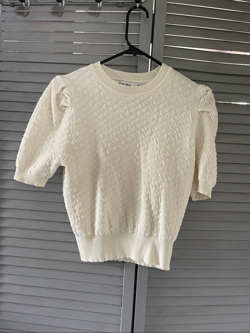 KNIT MIX Cream Textured Puff-Sleeve Sweater Top